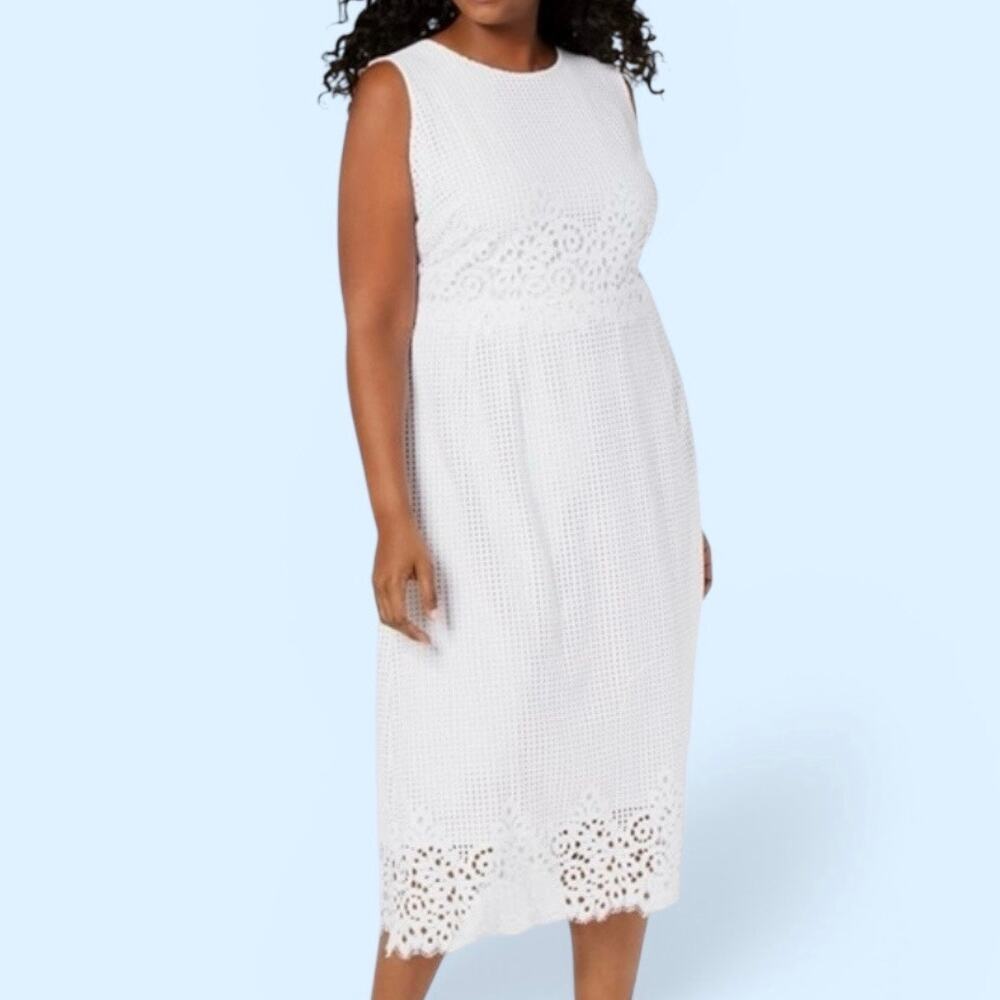 Alfani Midi Dress Geo-Lace Bright White size 14 NWOT